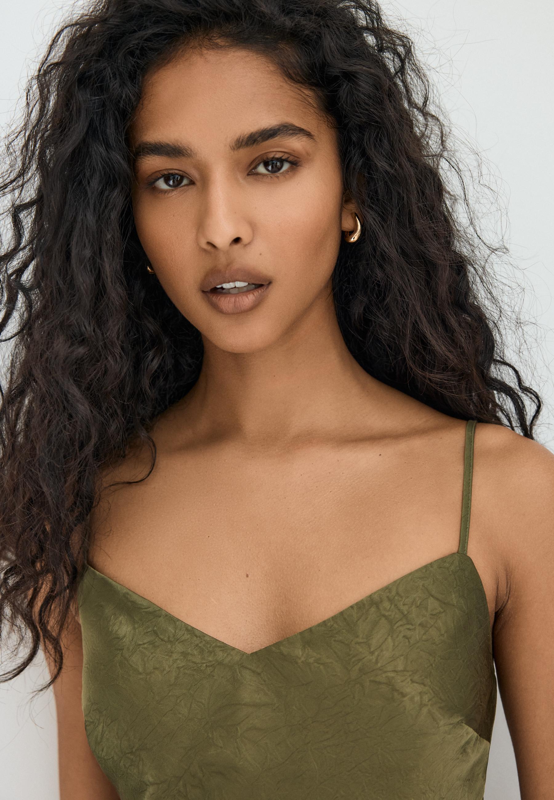 Satin midi dress — Khaki