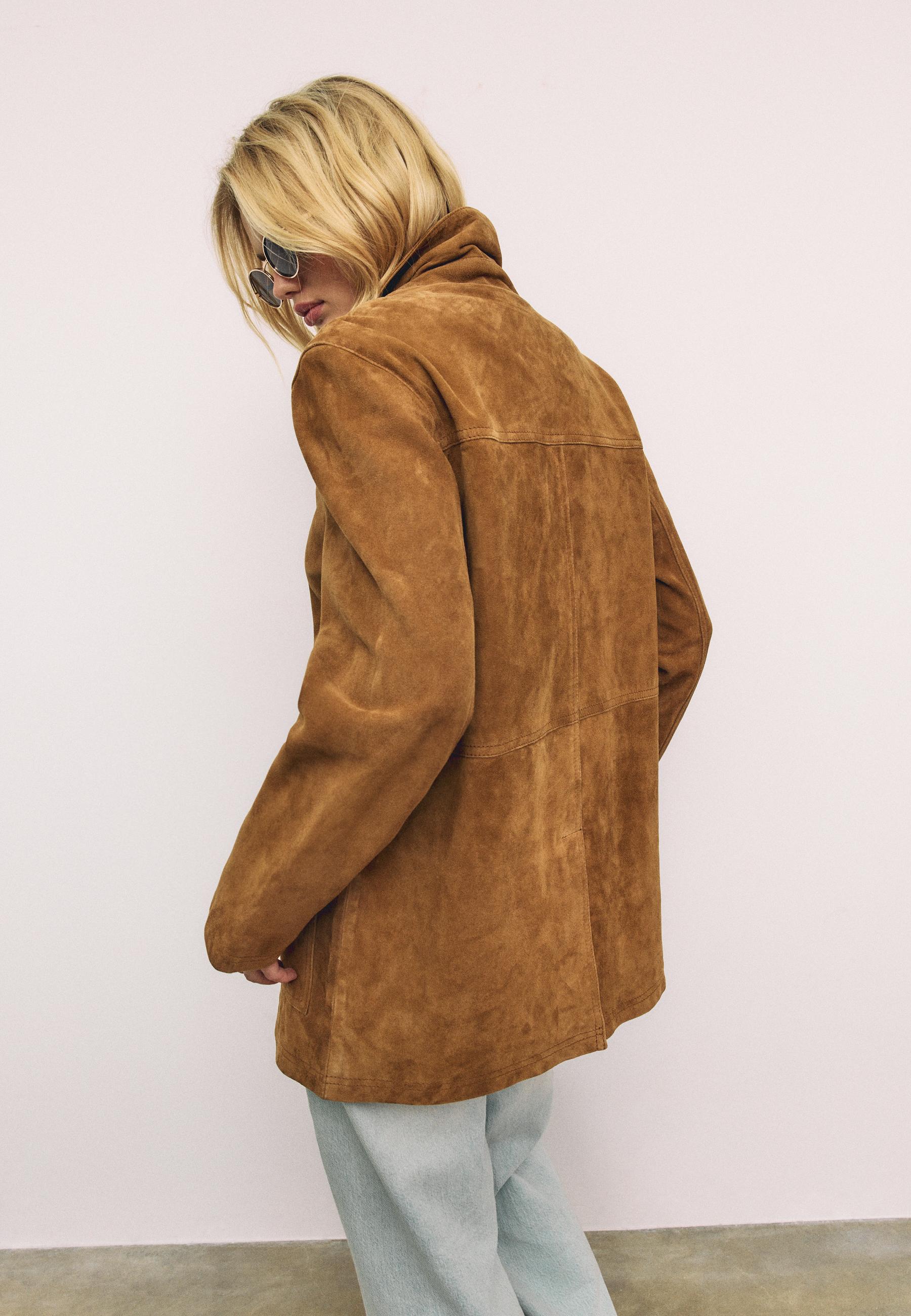 Leather Jacket with Pockets — Brown