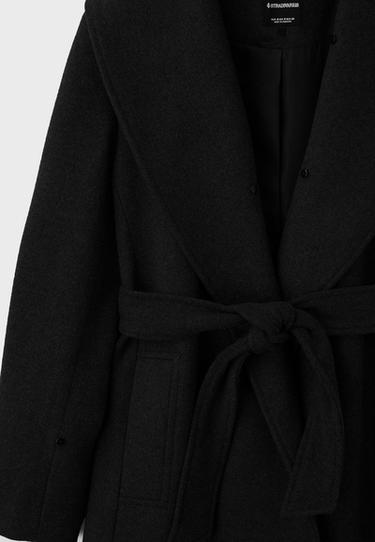 Wool-blend faux fur collar coat — Black 10