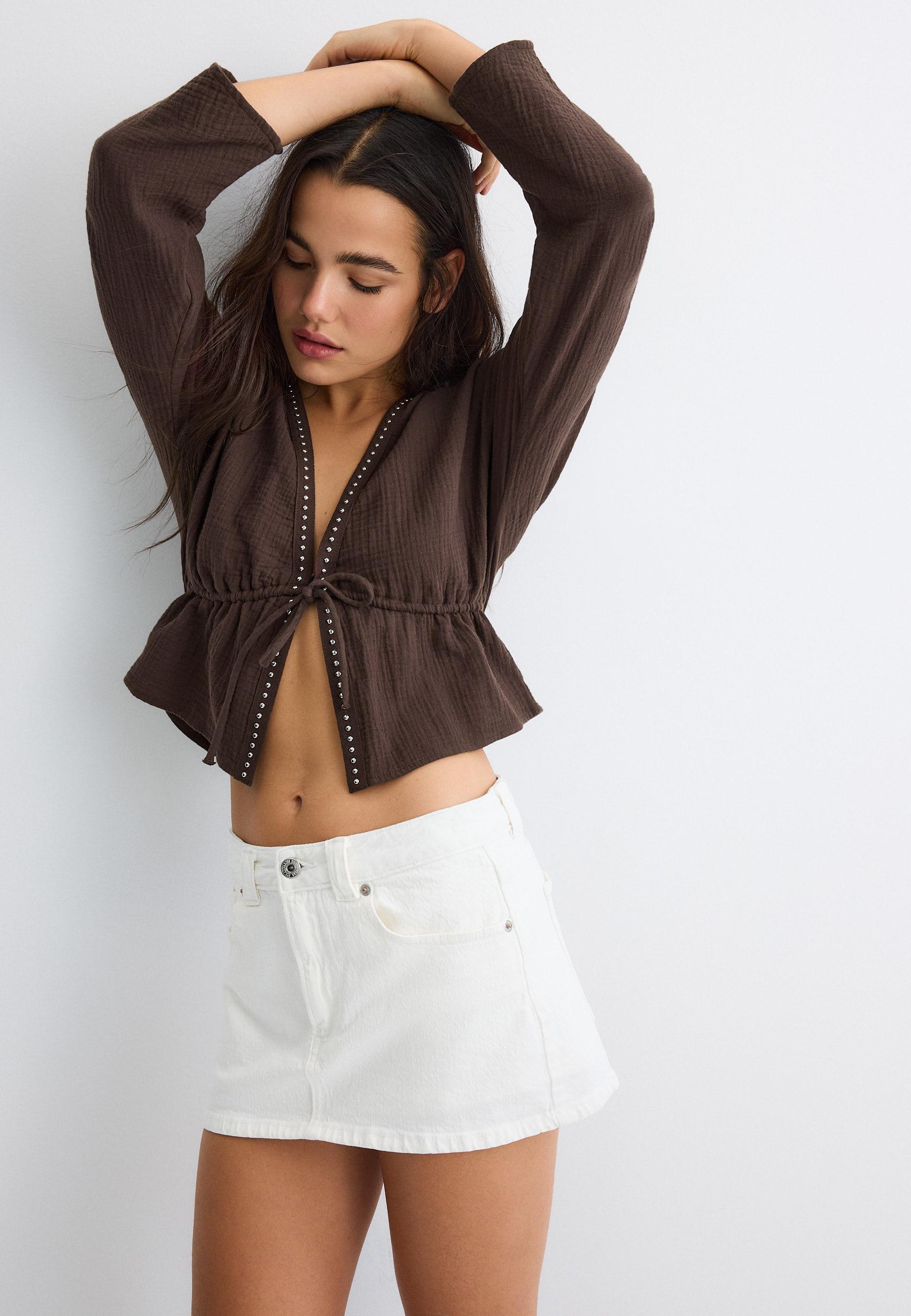 Open studded shirt — Brown