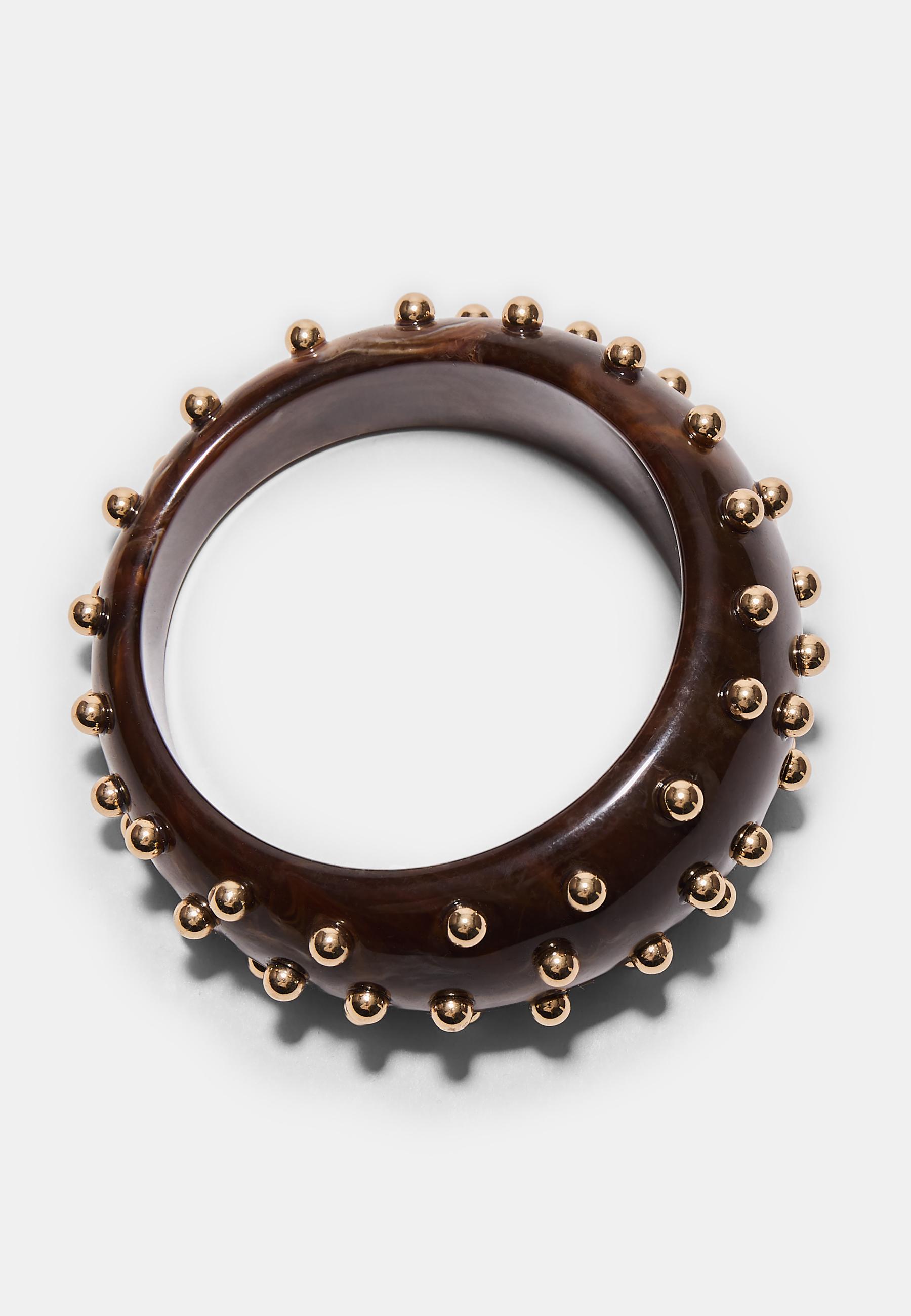 Maxi rigid studded bracelet — Brown