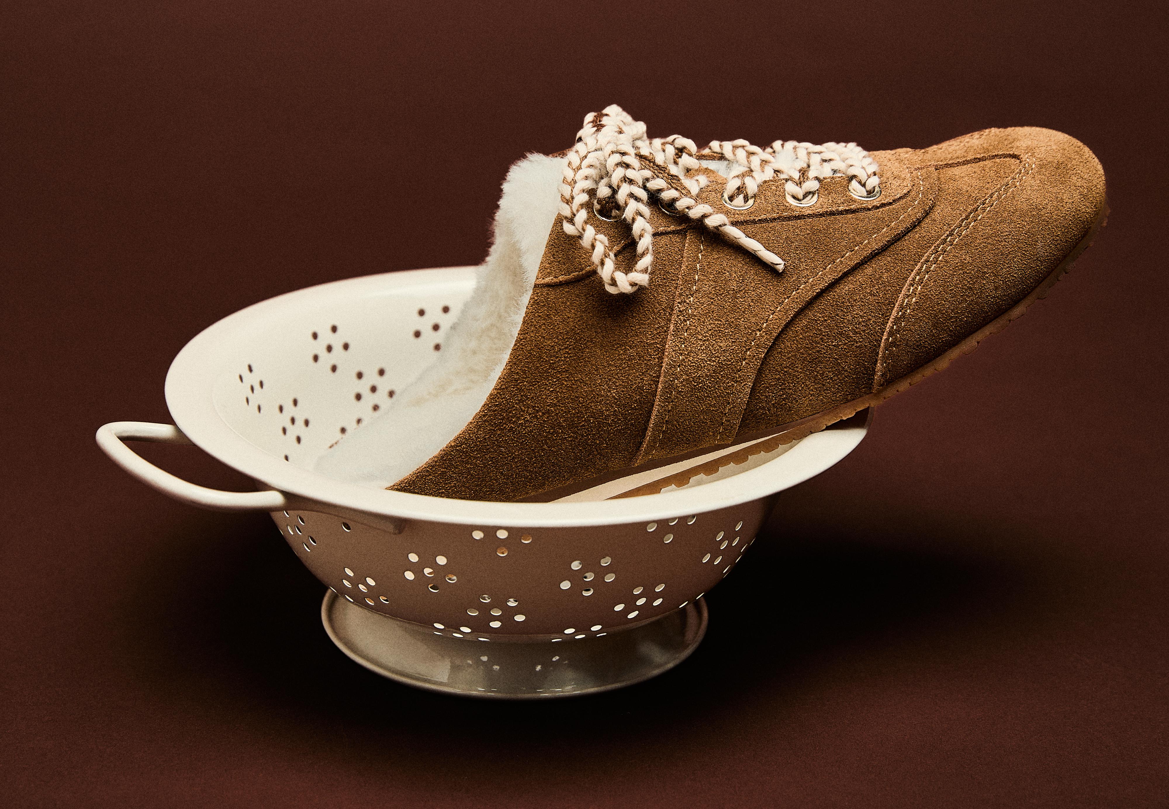 Leather mule trainers — BROWN