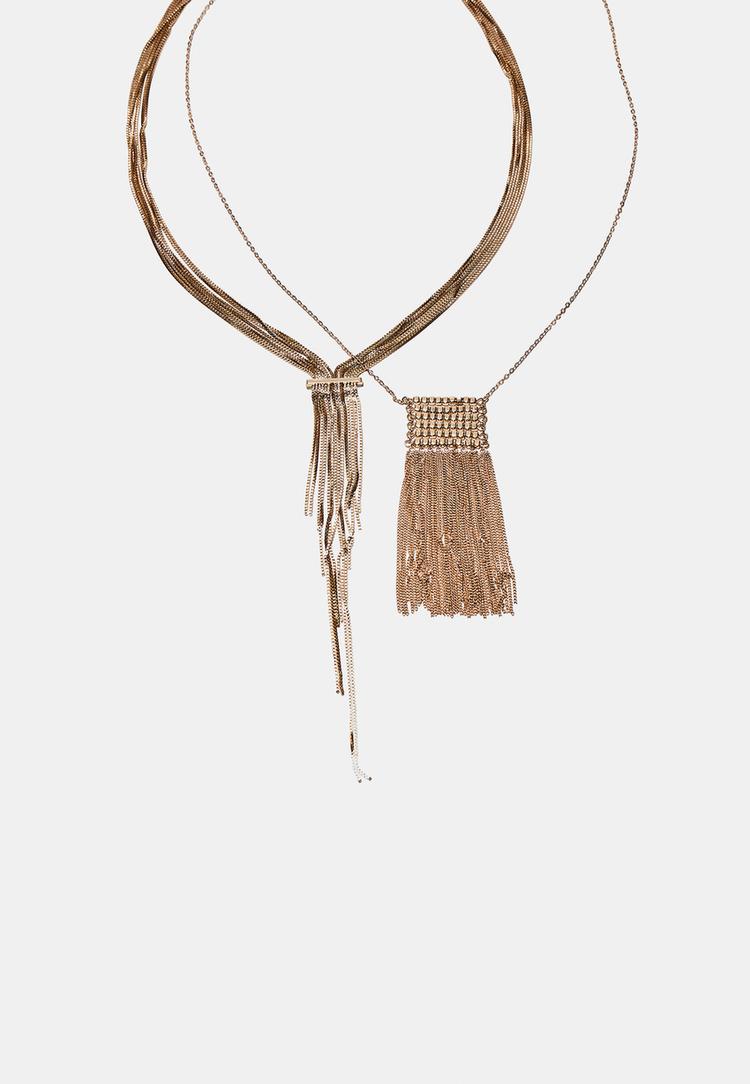 Stradivarius Σετ 2 Κολιέ Μάξι Μακρύ Χρυσαφί Os