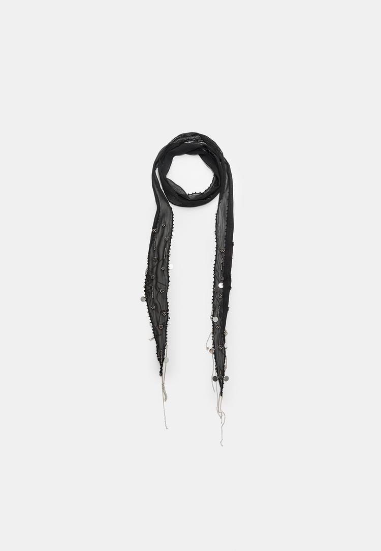 Stradivarius Jemný Šál S Korálikmi Black Os