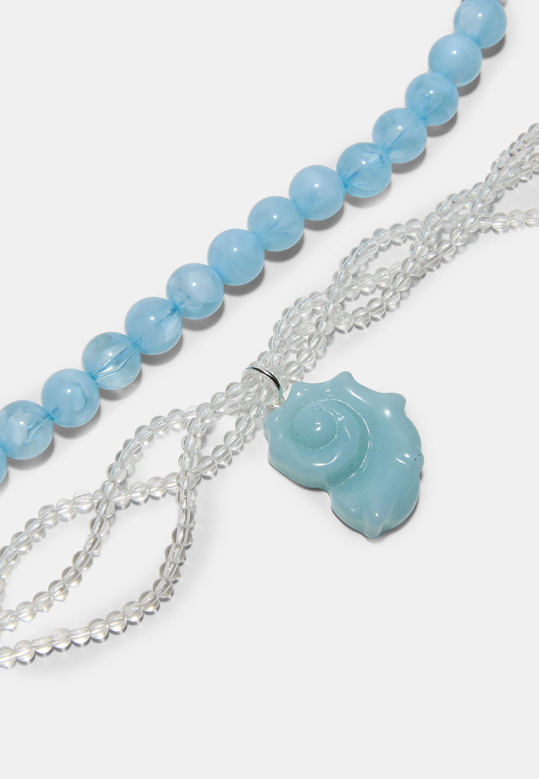 Set of 2 bead and seashell necklaces — Blue