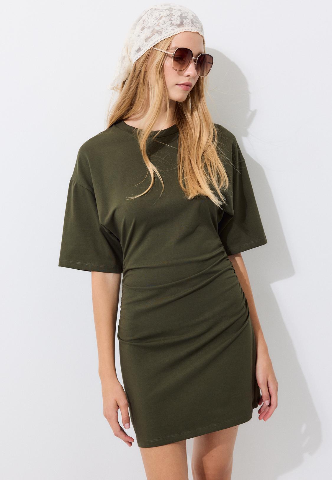 olive green t shirt dress Maxi Tee LIGHT / XL back gatherings Women's long shirt dress olive
