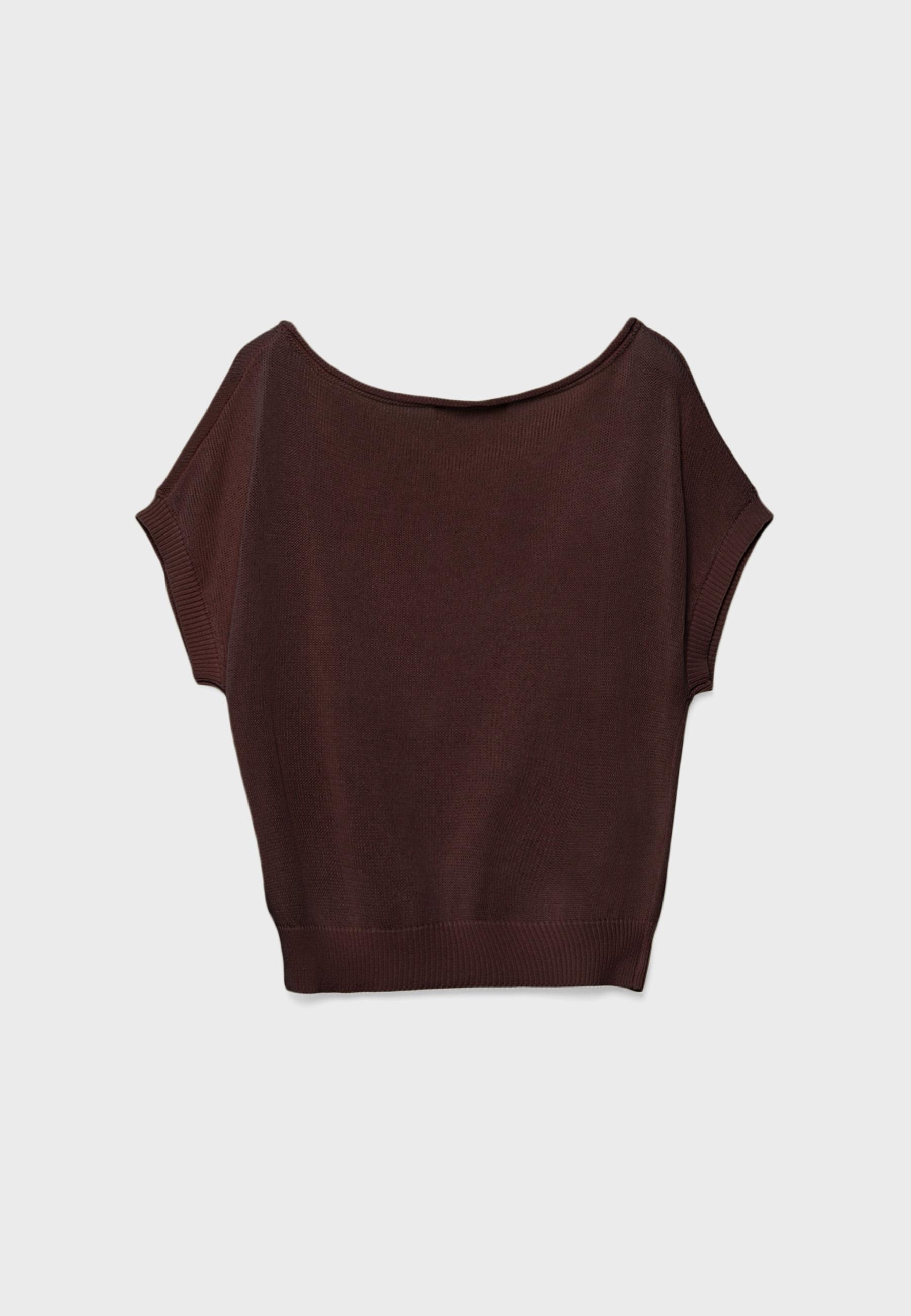 Rustic knit boat neck top — Brown