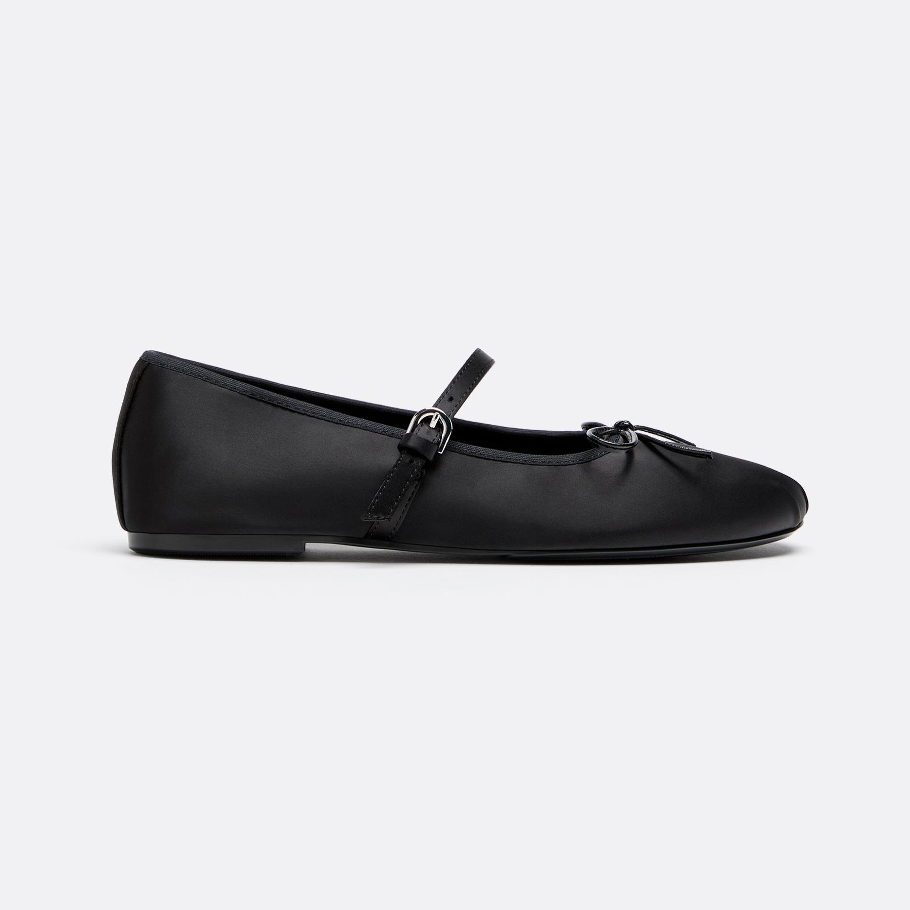 Satin buckle ballet flats — BLACK 