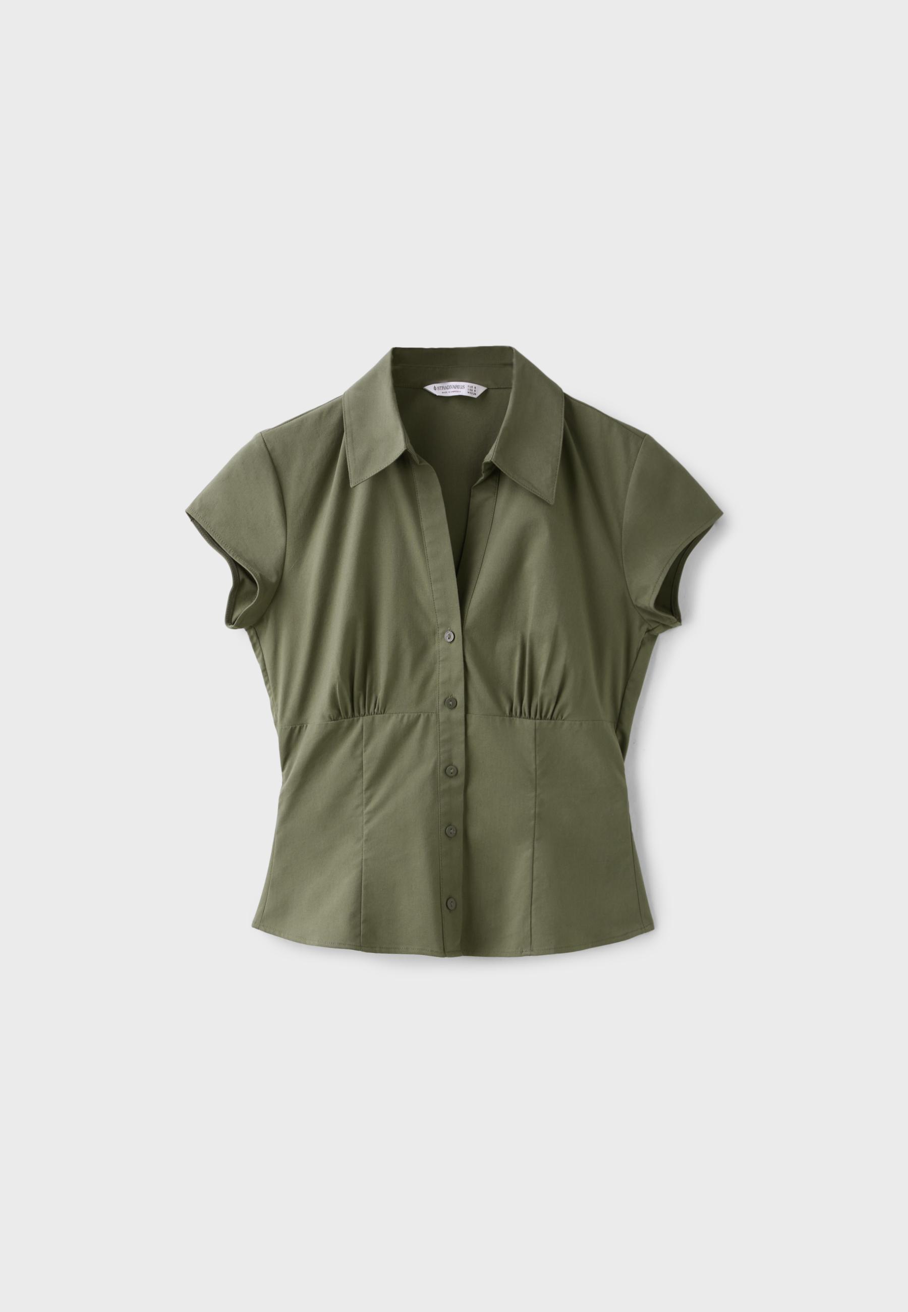 Short sleeve shirt with underbust seam — Khaki