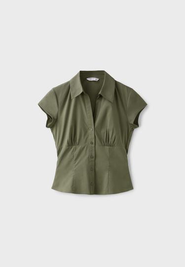 Short sleeve shirt with underbust seam — Khaki 7