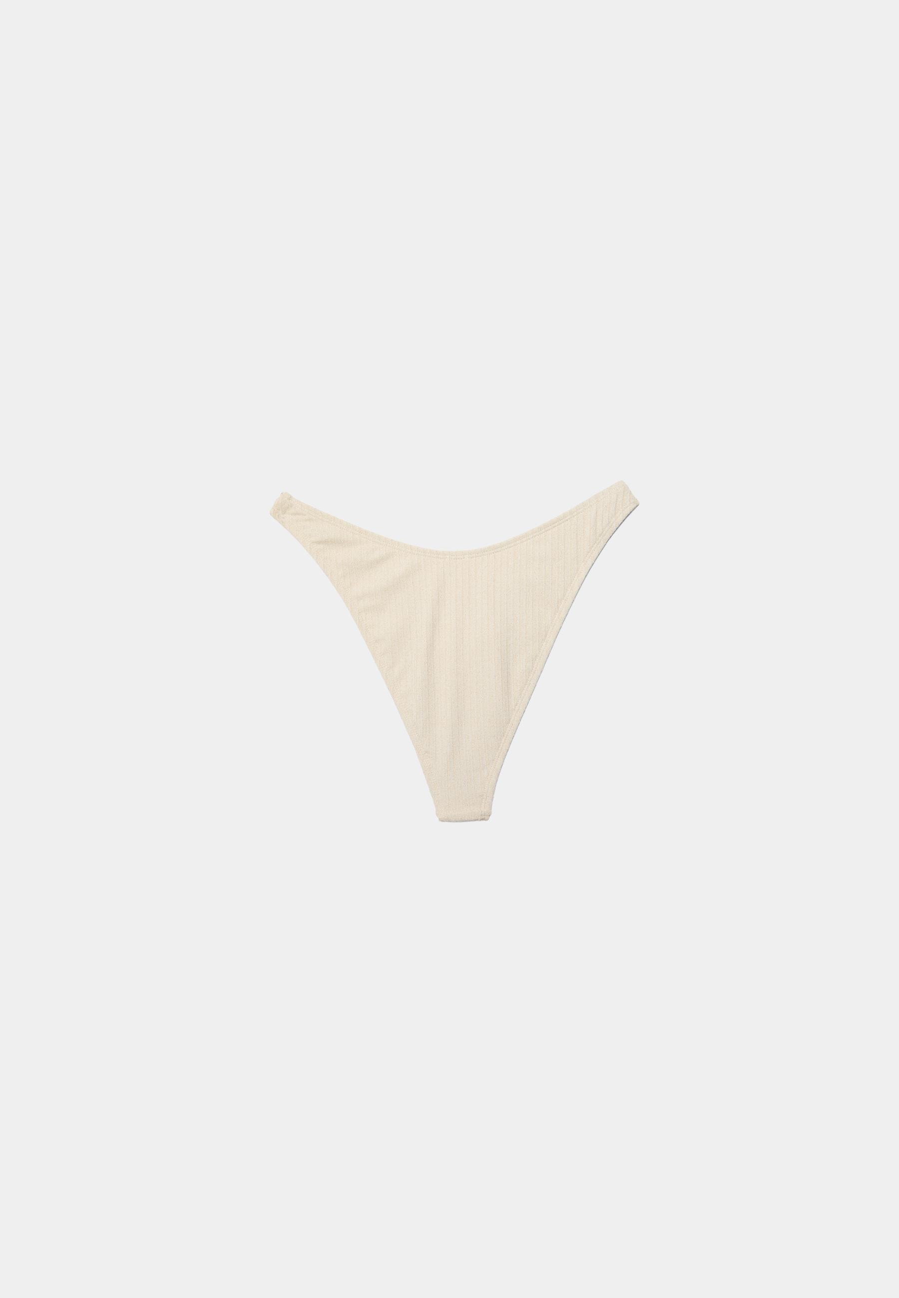 Ribbed Brazilian bikini briefs with glitter thread — Ecru (alternate view)