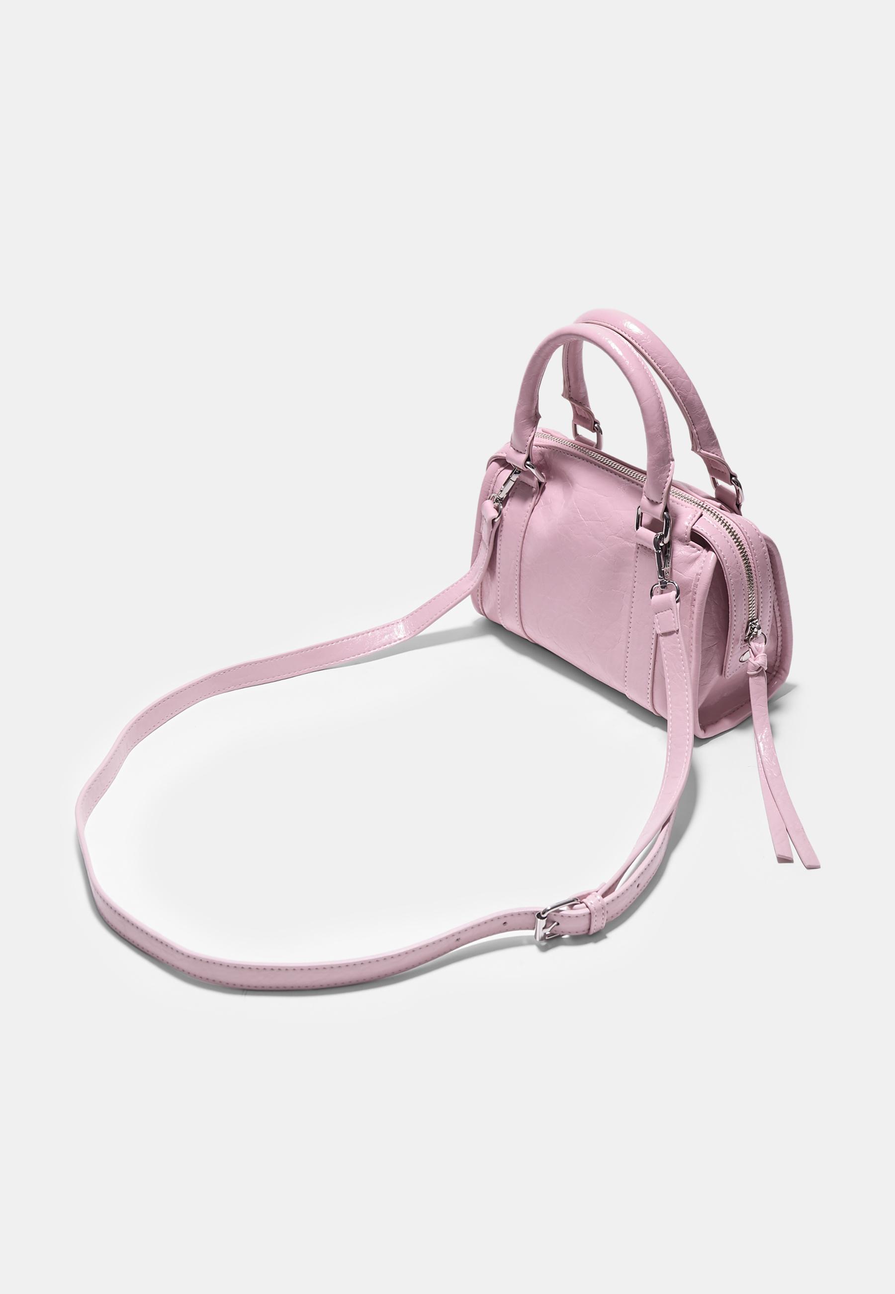 Zip-up bowling shoulder bag — Pastel pink