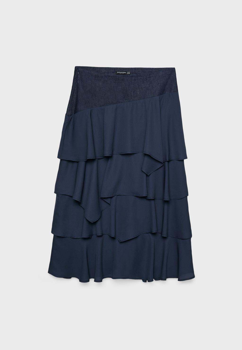Contrast ruffled midi skirt
