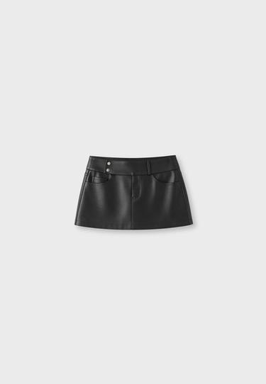 Leather effect hammer-waist mini skirt — Black 6