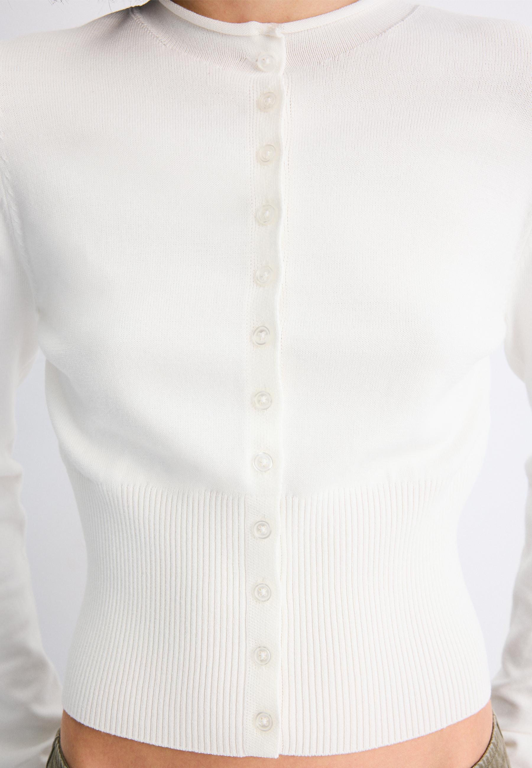 Fitted stand collar cardigan — Ecru