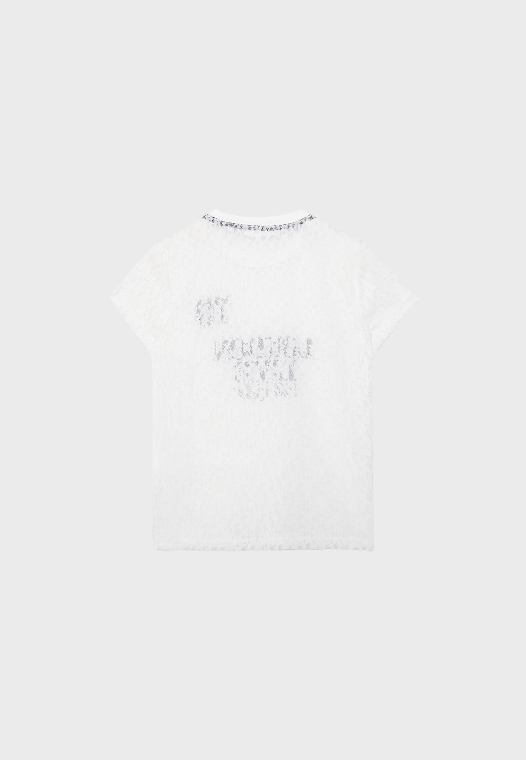 Dantelli grafik detaylı fitted t-shirt