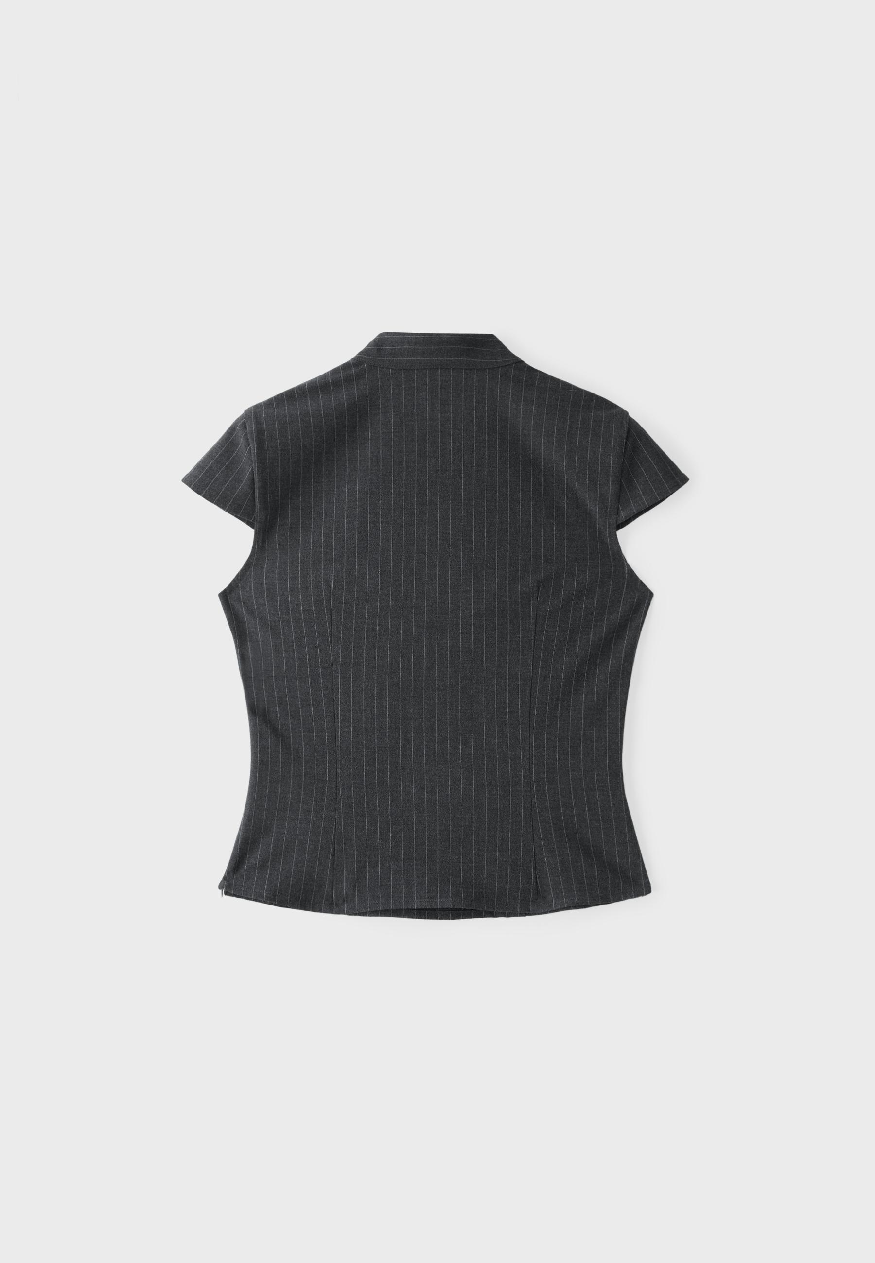 Striped cut-out short sleeve shirt — Dark grey