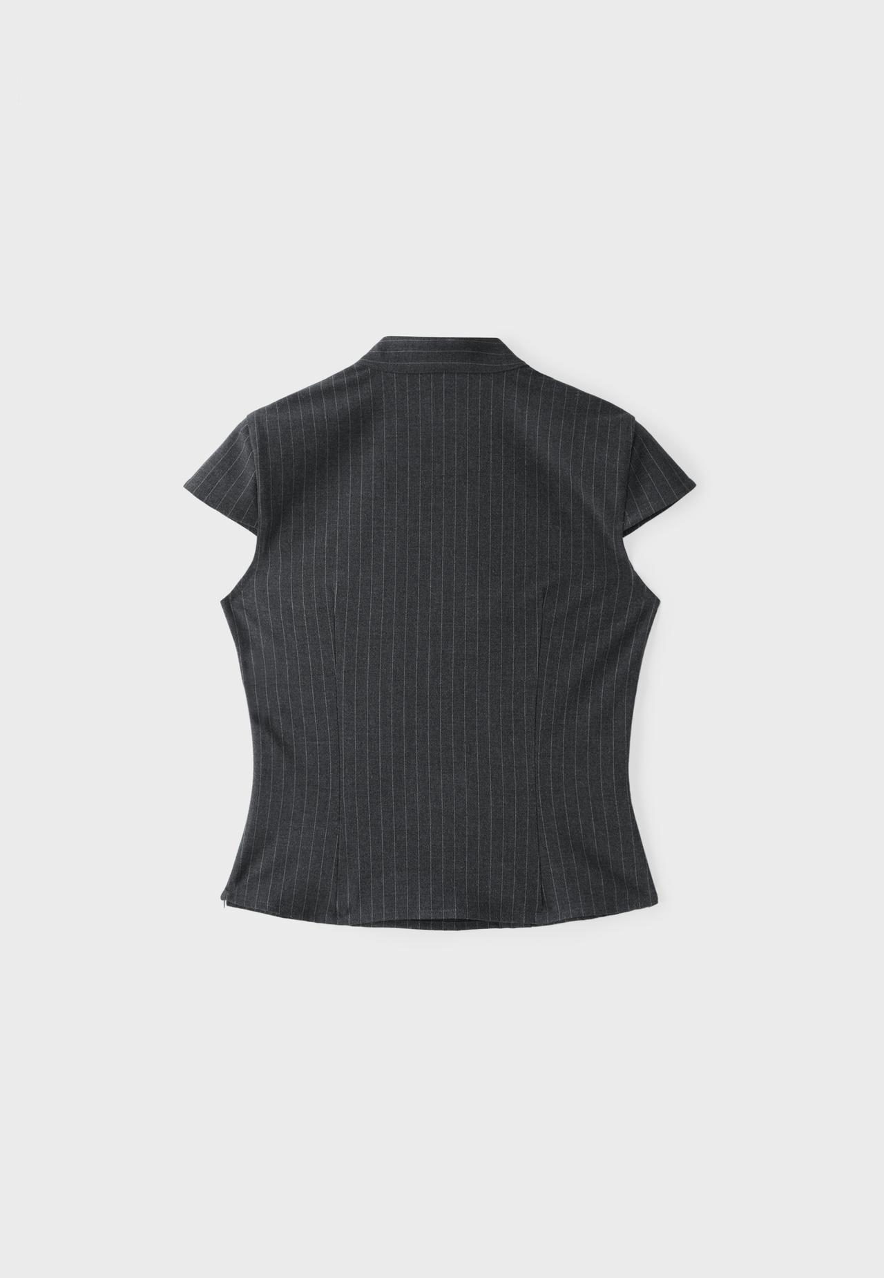 Striped short sleeve cut-out shirt — Dark grey