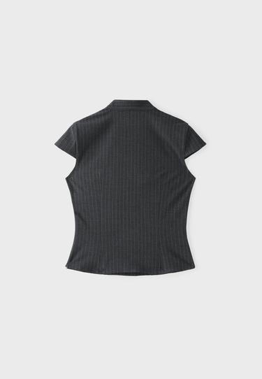 Striped short sleeve cut-out shirt — Dark grey 8