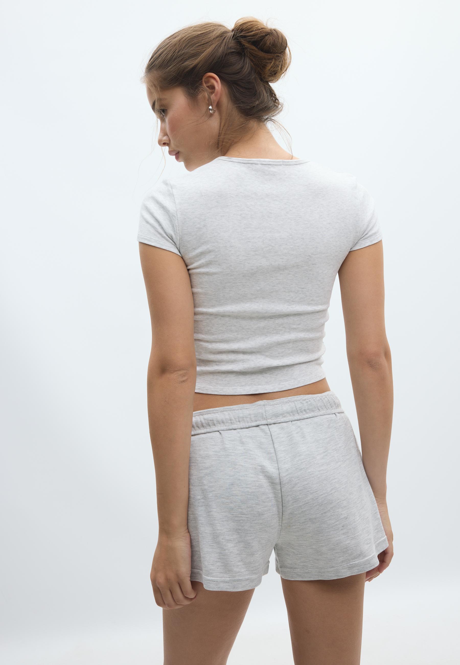 Turn-up waist mini shorts — Grey melange