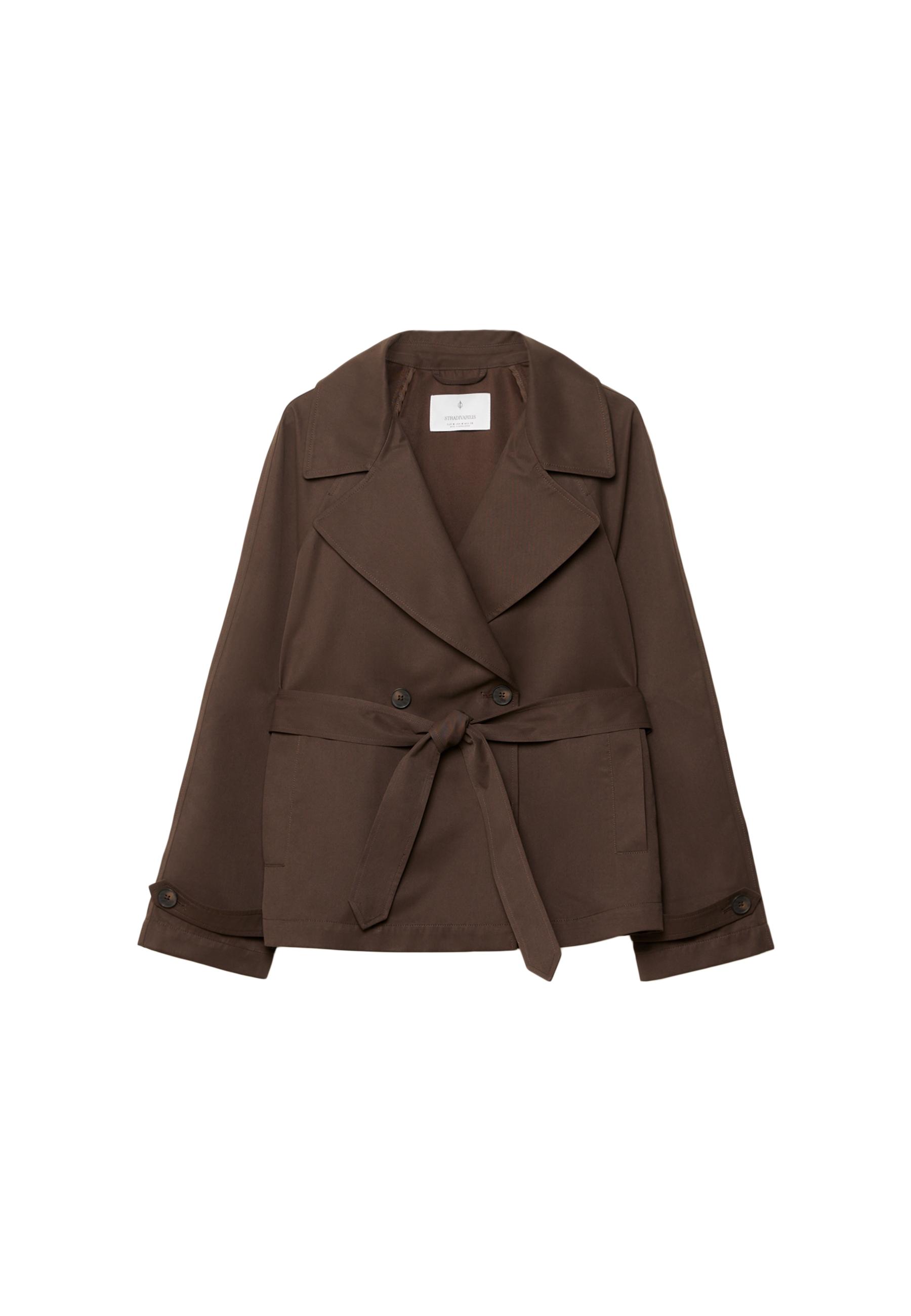 Short flowing trench coat with belt — Brown