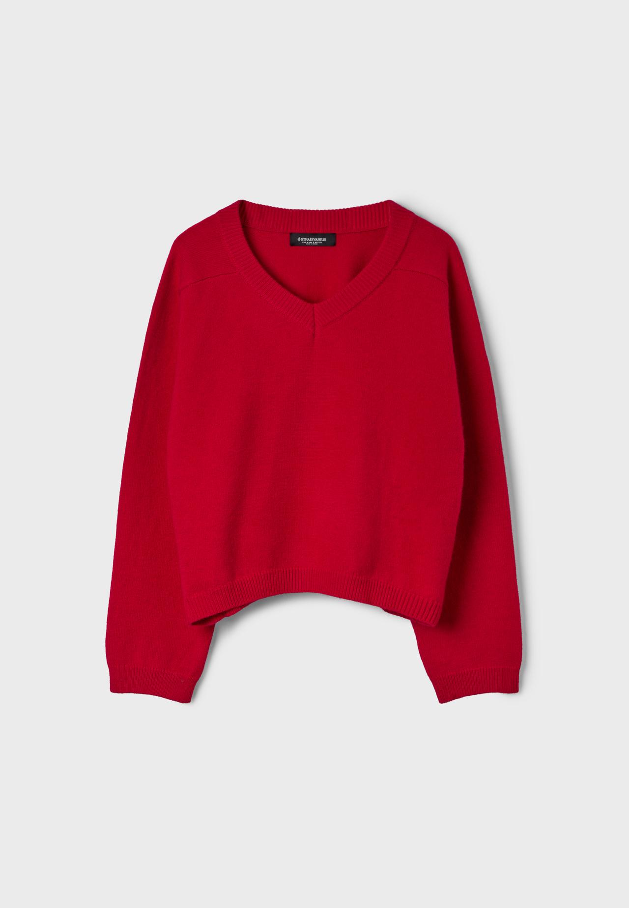 Basic V-neck knit jumper — Red