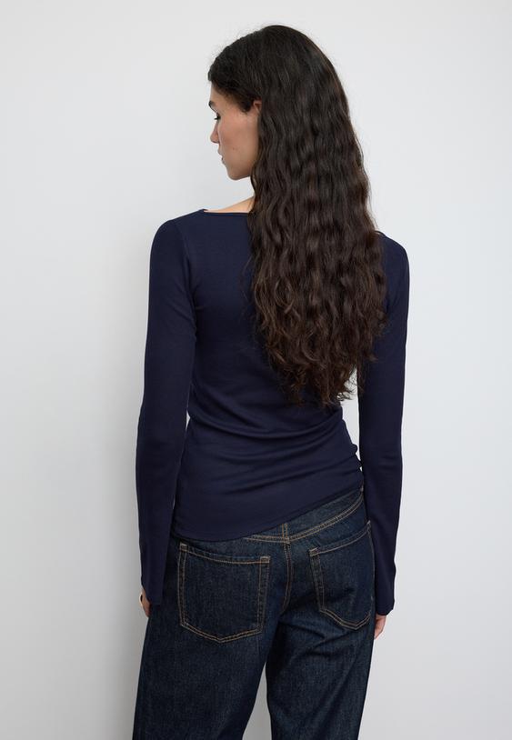 Stradivarius Tricou Simplu Cu Mânecă Evazată Albastru Închis M