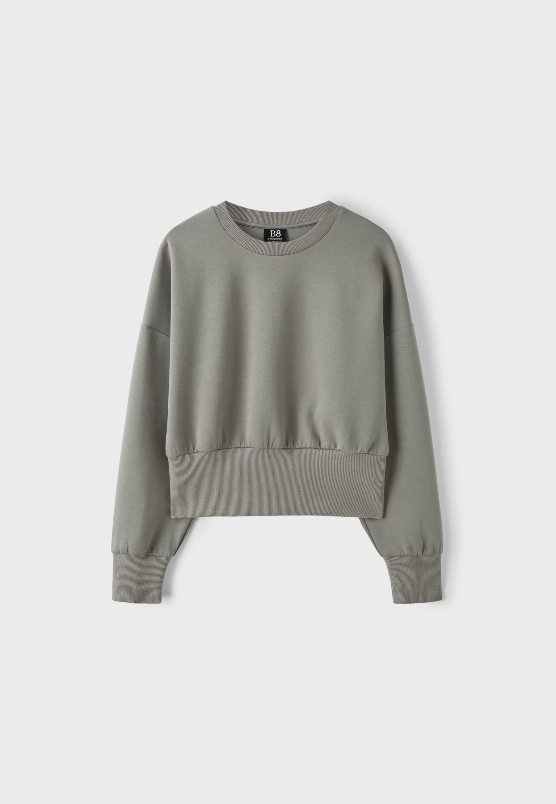 Cropped sweatshirt with wide waistband — Brown