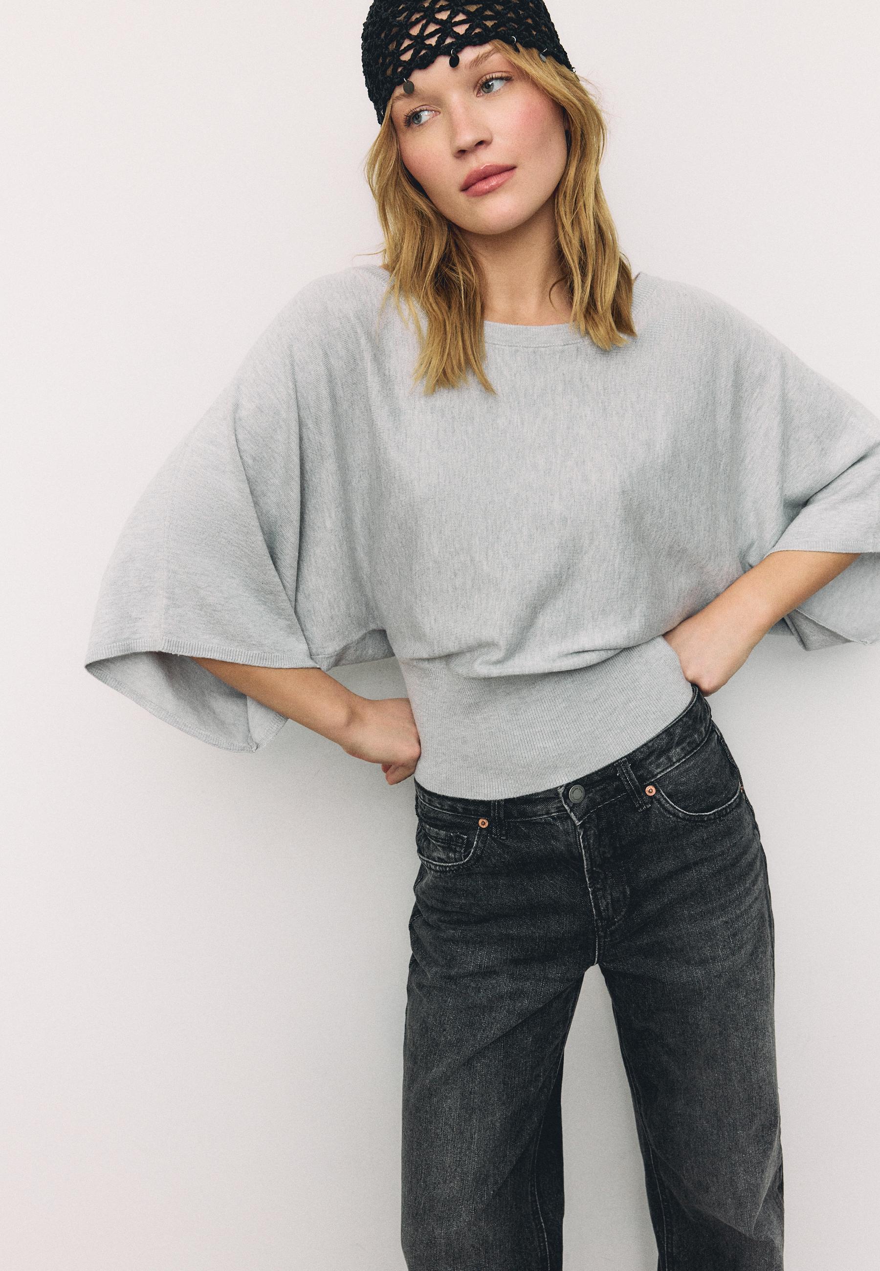 Wide sleeve knit sweater — Grey melange