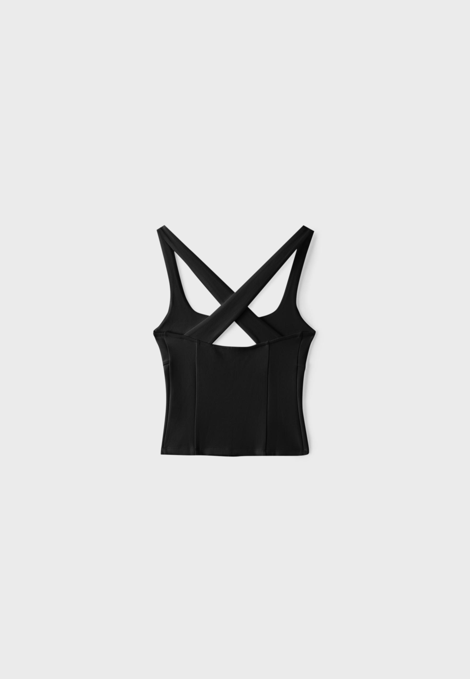Fitted top with visible seams and wide straps — Black