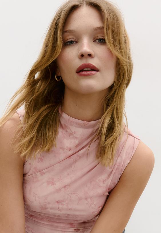 t shirt in tulle arricciato