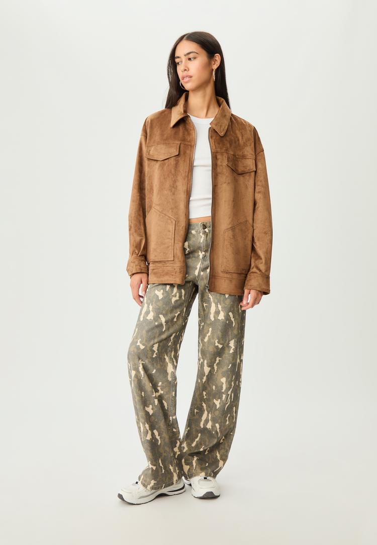 giacca fibbie effetto camoscio