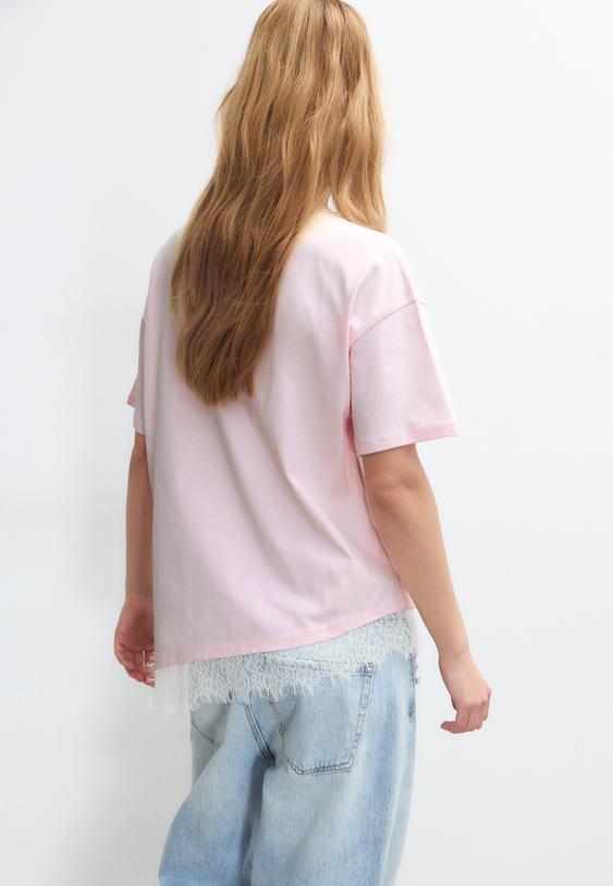 ksa kollu dantelli etek ucu t shirt