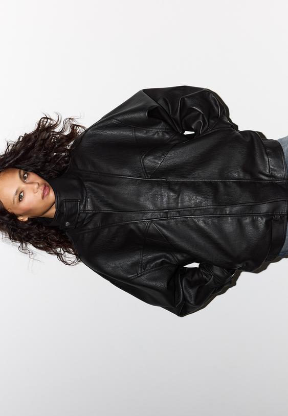 Stradivarius Oversize Faux Leather Jacket Black S