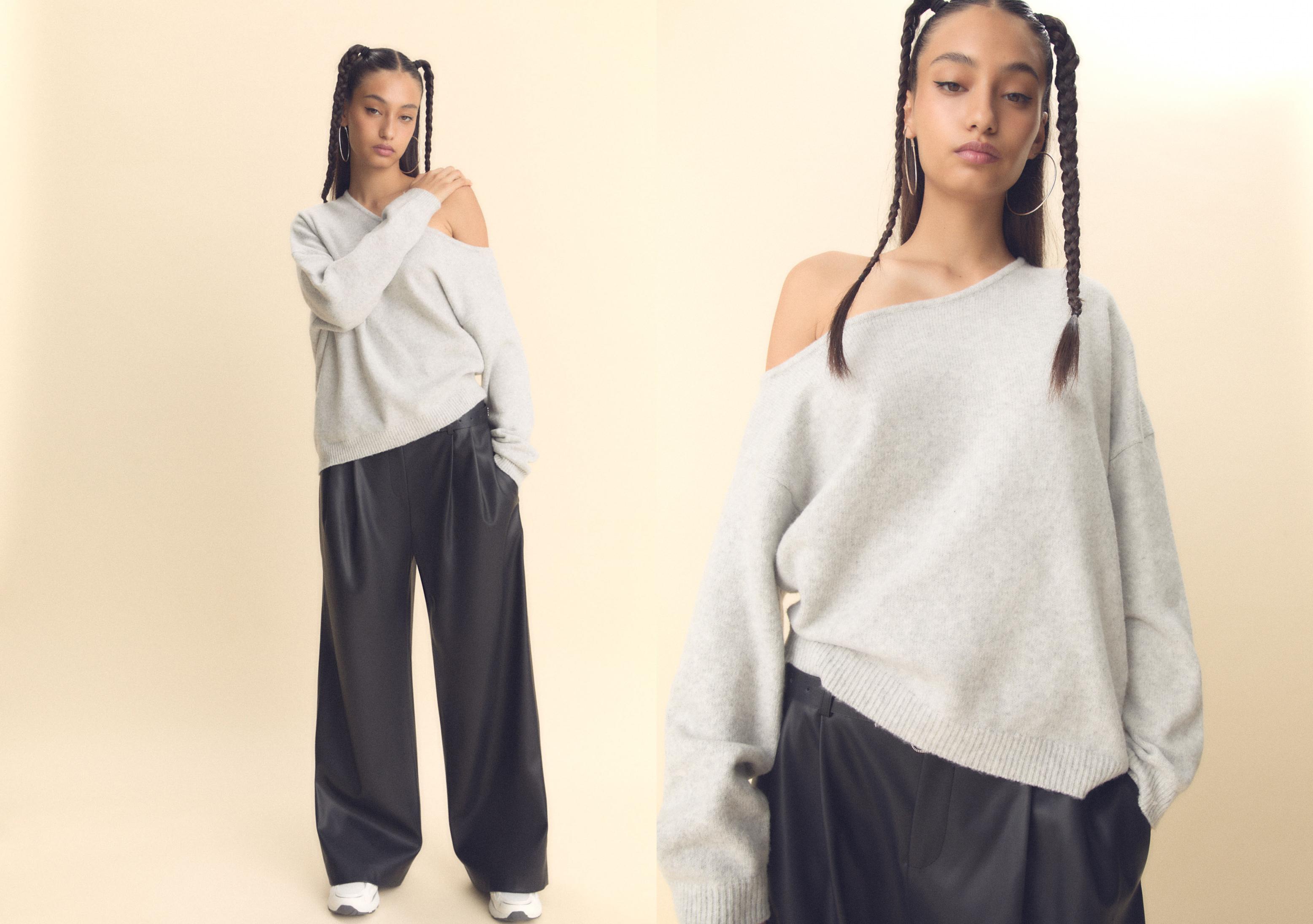 Asymmetric knit sweater — Grey melange