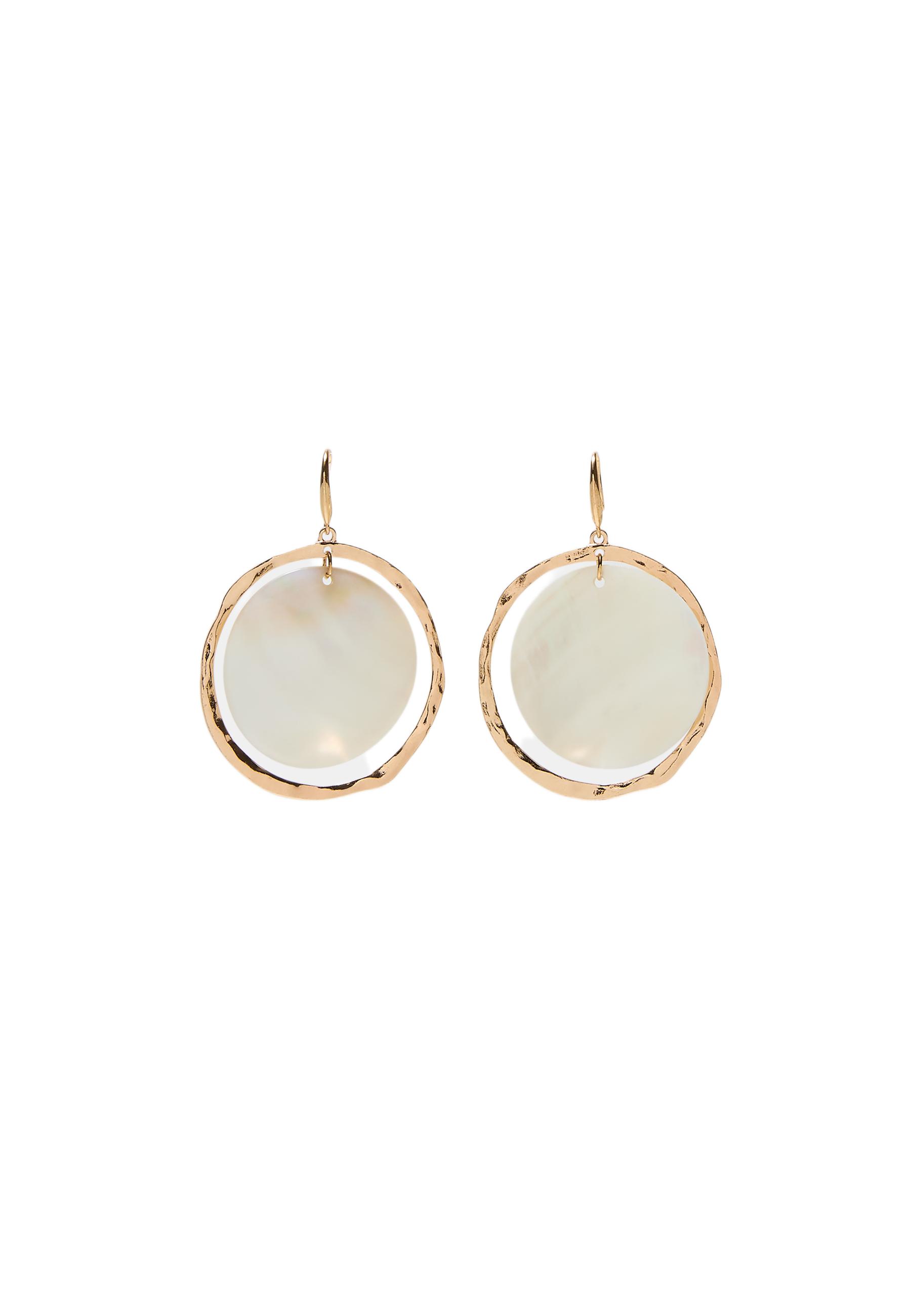 Mother-of-pearl effect circular hoop earrings — Gold