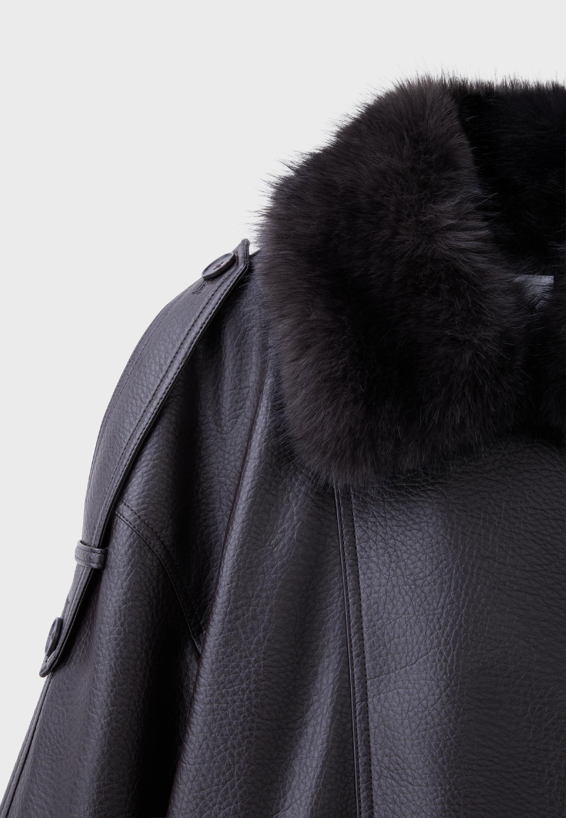Padded jacket with faux fur collar detail — Brown
