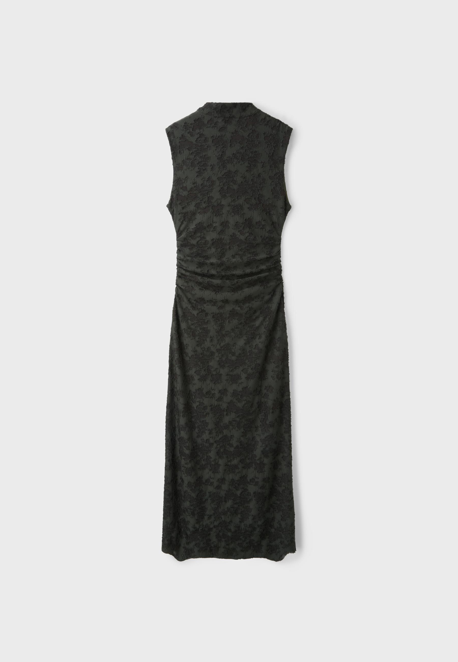 Sleeveless midi dress with stand collar — Khaki