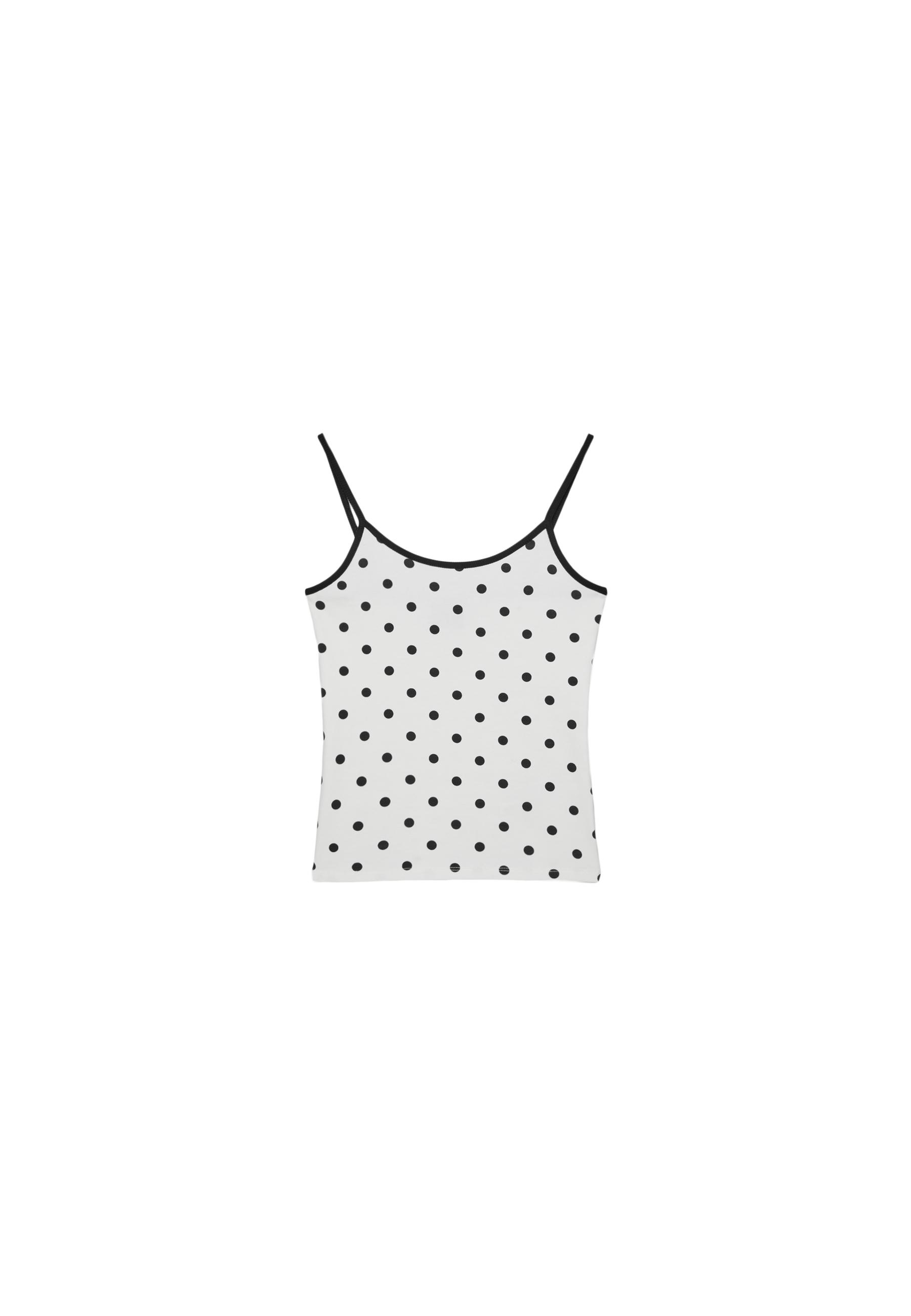 B07 Ribbed polka dot strappy top — Ecru