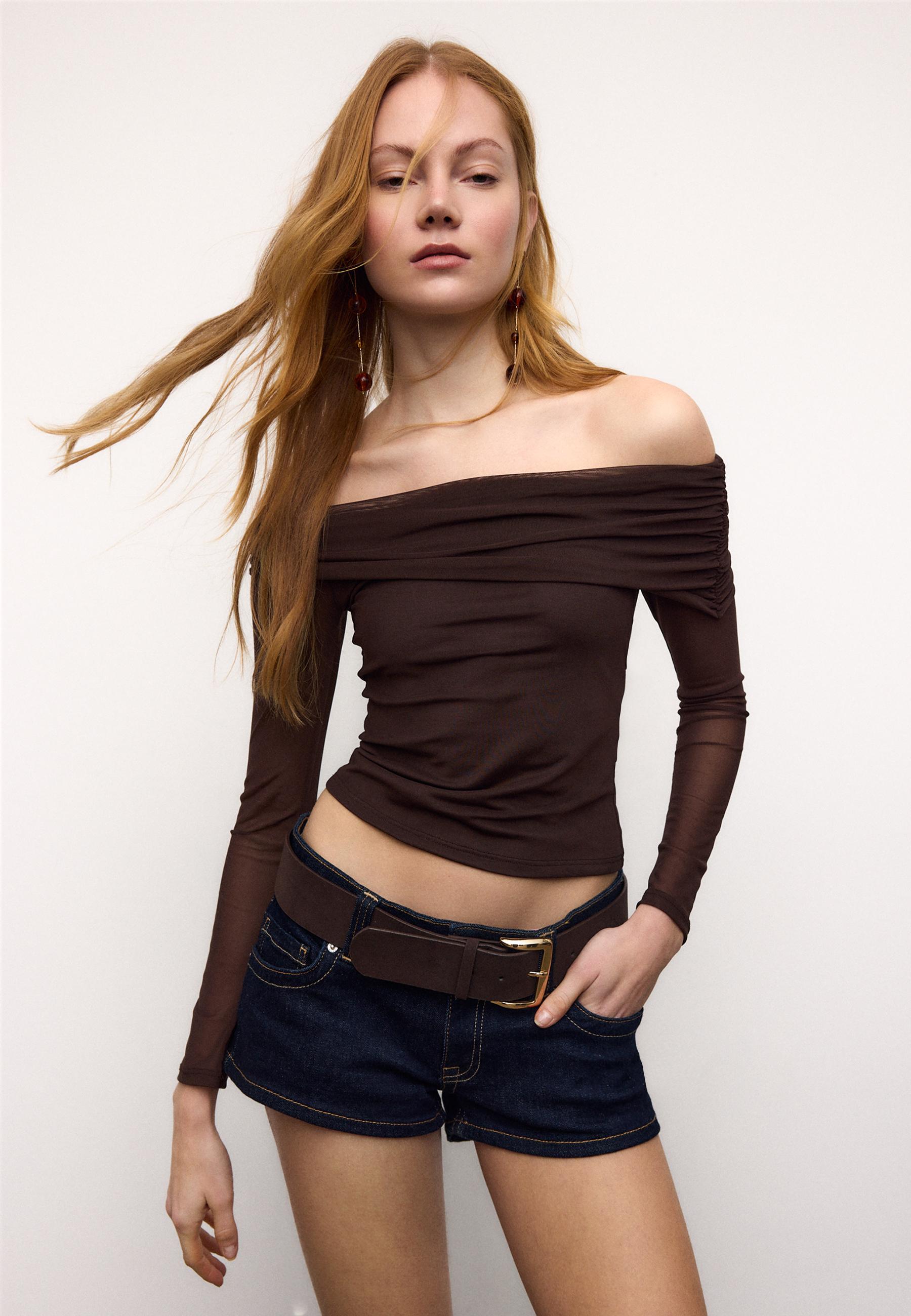Asimetrik tül t-shirt - Görsel 2