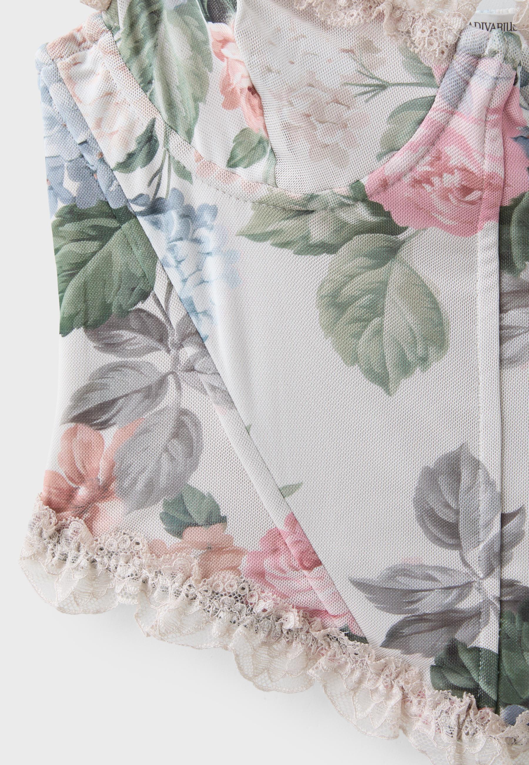 Fitted floral print cropped top — Stone