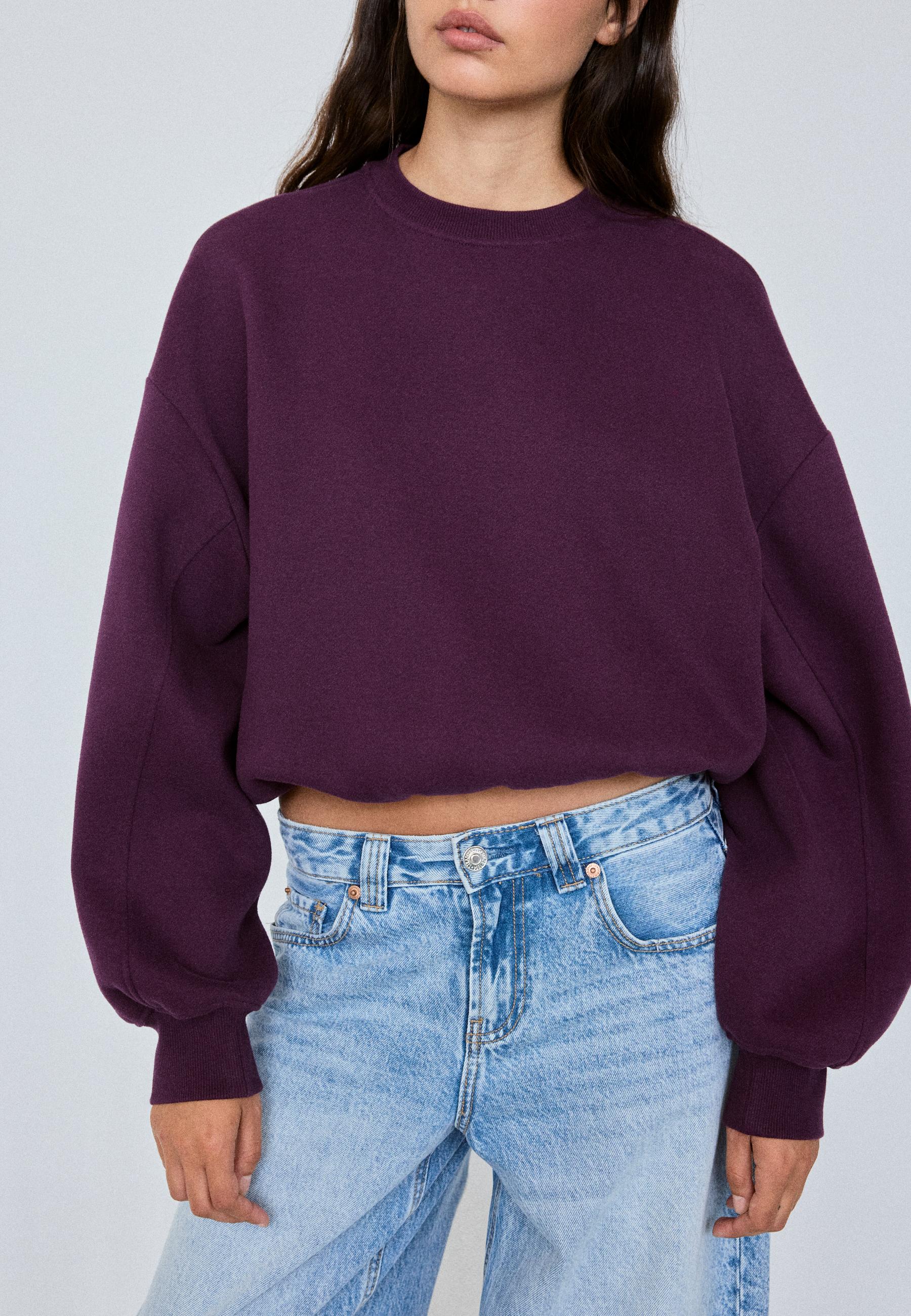 Stradivarius Βασικό Φούτερ Σκούρο Μωβ M