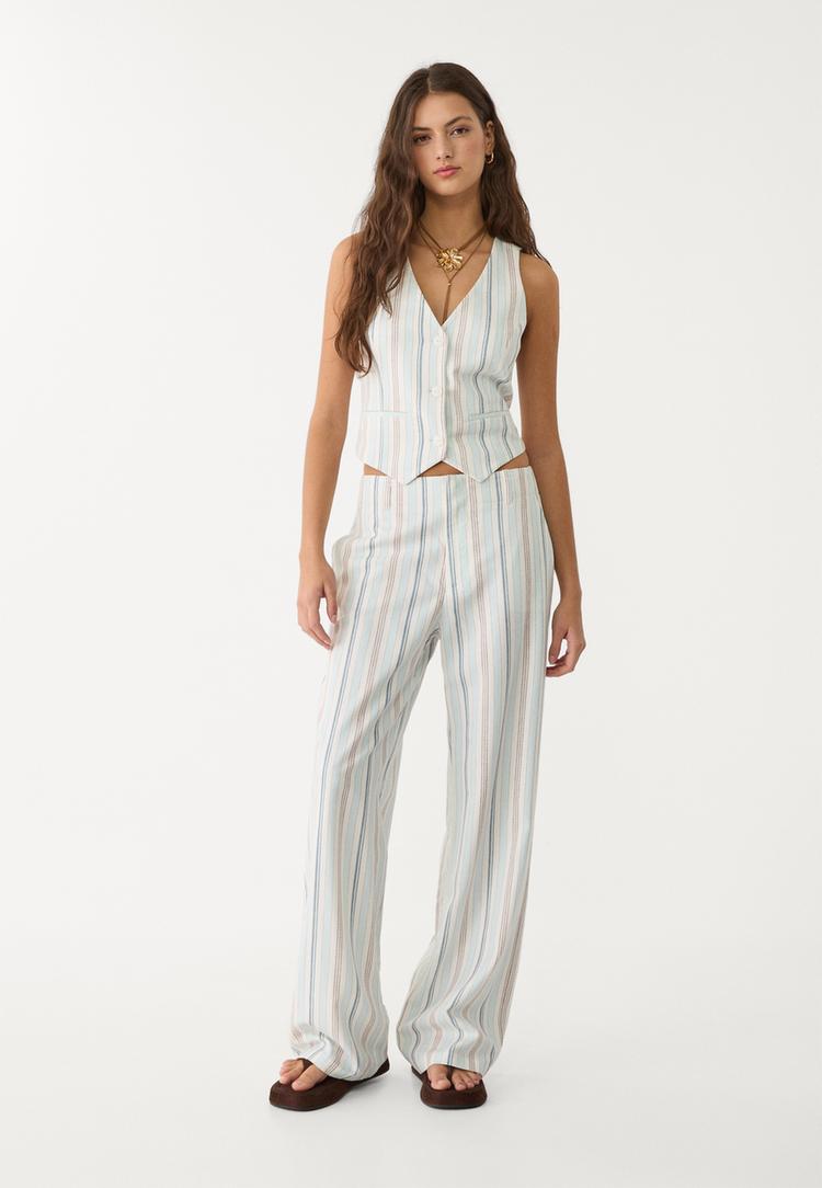 pantalon recto fluido con lino