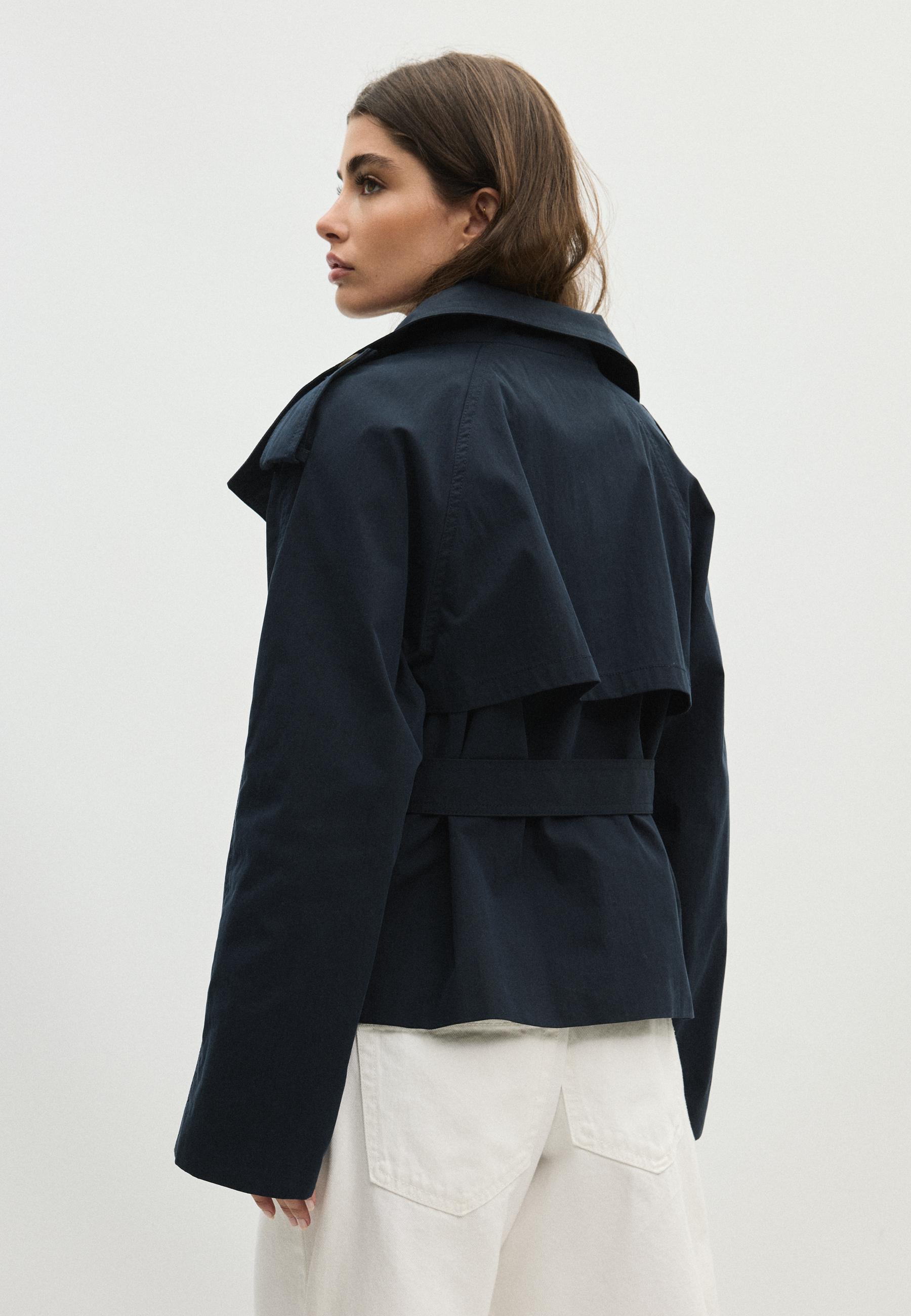 High neck belted trench coat — Dark blue