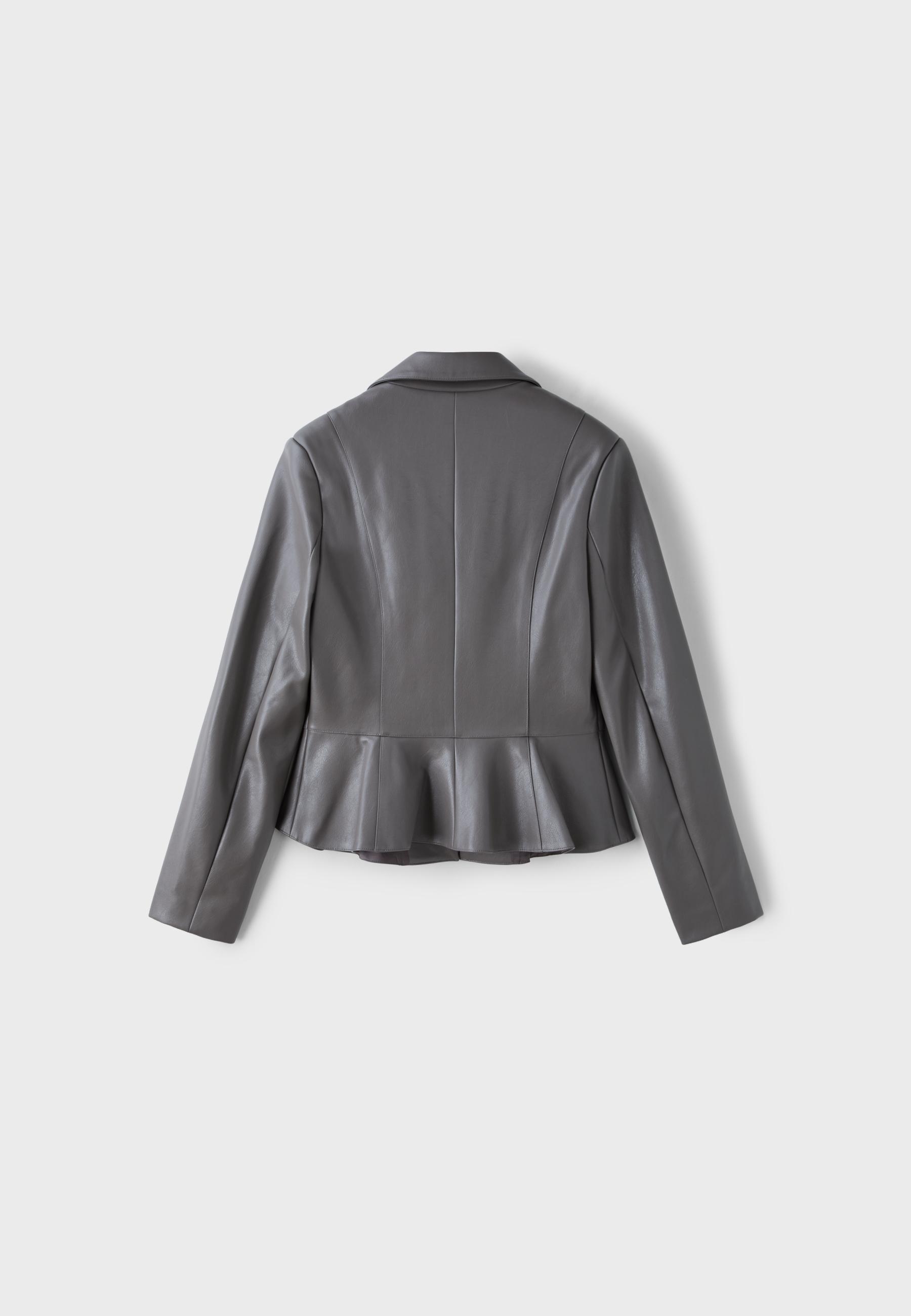 Fitted leather effect peplum blazer — Dark grey