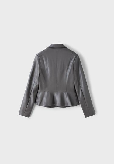 Fitted leather effect peplum blazer — Dark grey 8