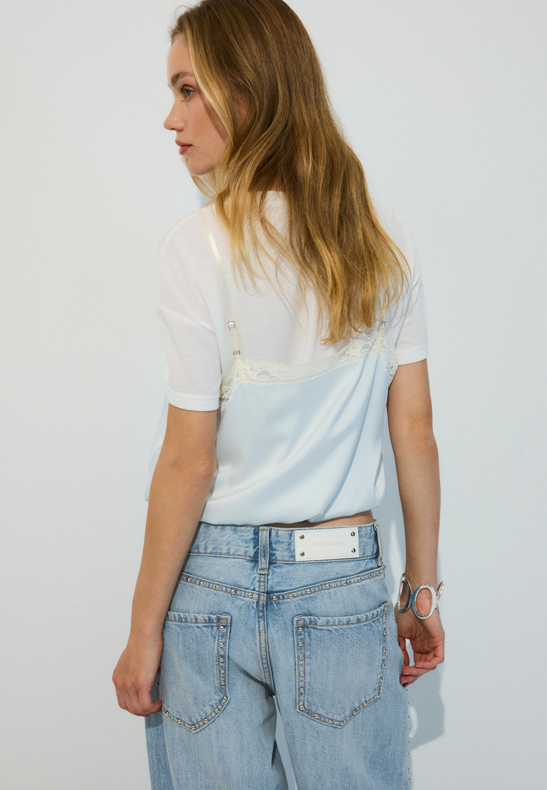 Double-layer camisole T-shirt — Sky blue