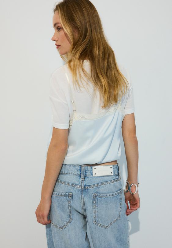Stradivarius Double-Layer Cami T-Shirt Sky Blue M