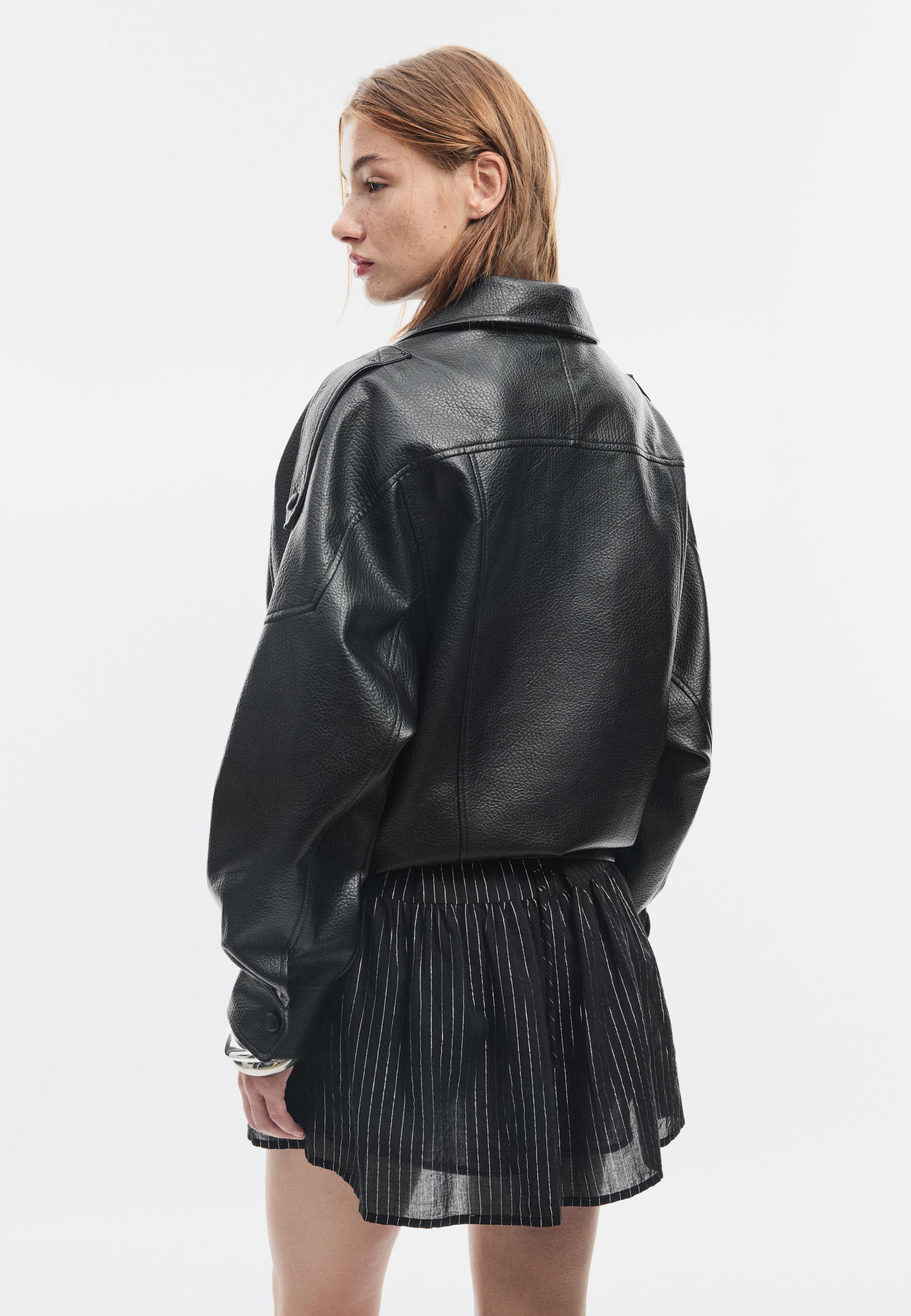 Stradivarius Oversize suni deri biker ceket