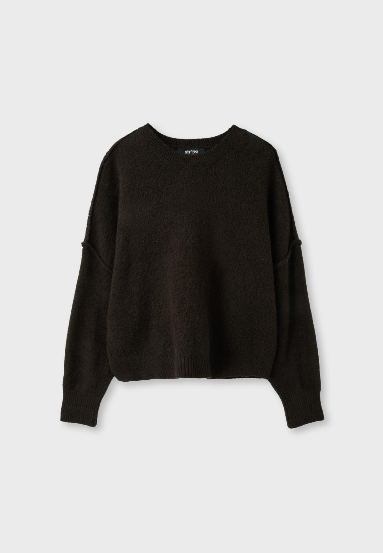 Round neck knit jumper — Brown